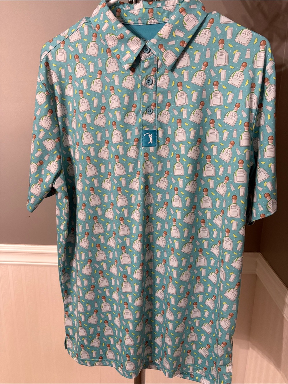 Light Teal Printed Short-Sleeve Polo Shirt